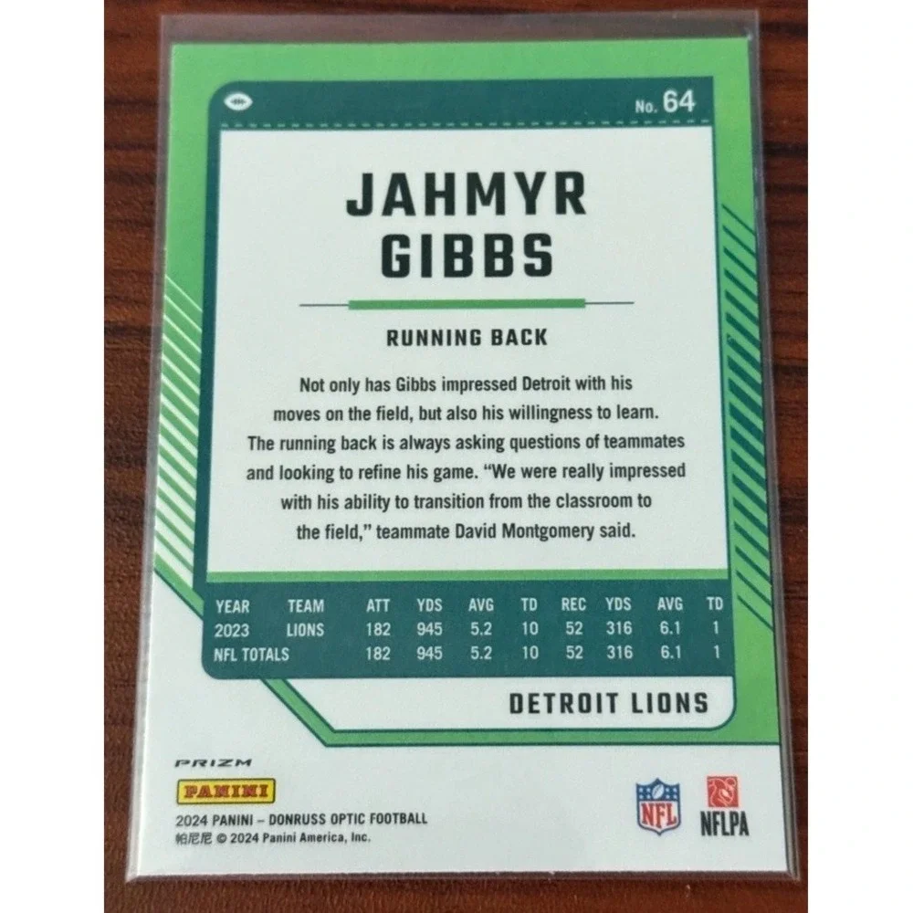 2024 PANINI DONRUSS OPTIC FOOTBALL  #64 JAHMYR‎ GIBBS LIONS